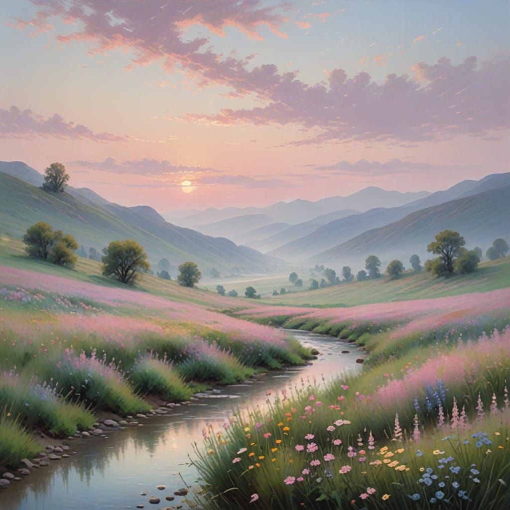 Whispers of Serenity: A Dreamy Pastel Landscape