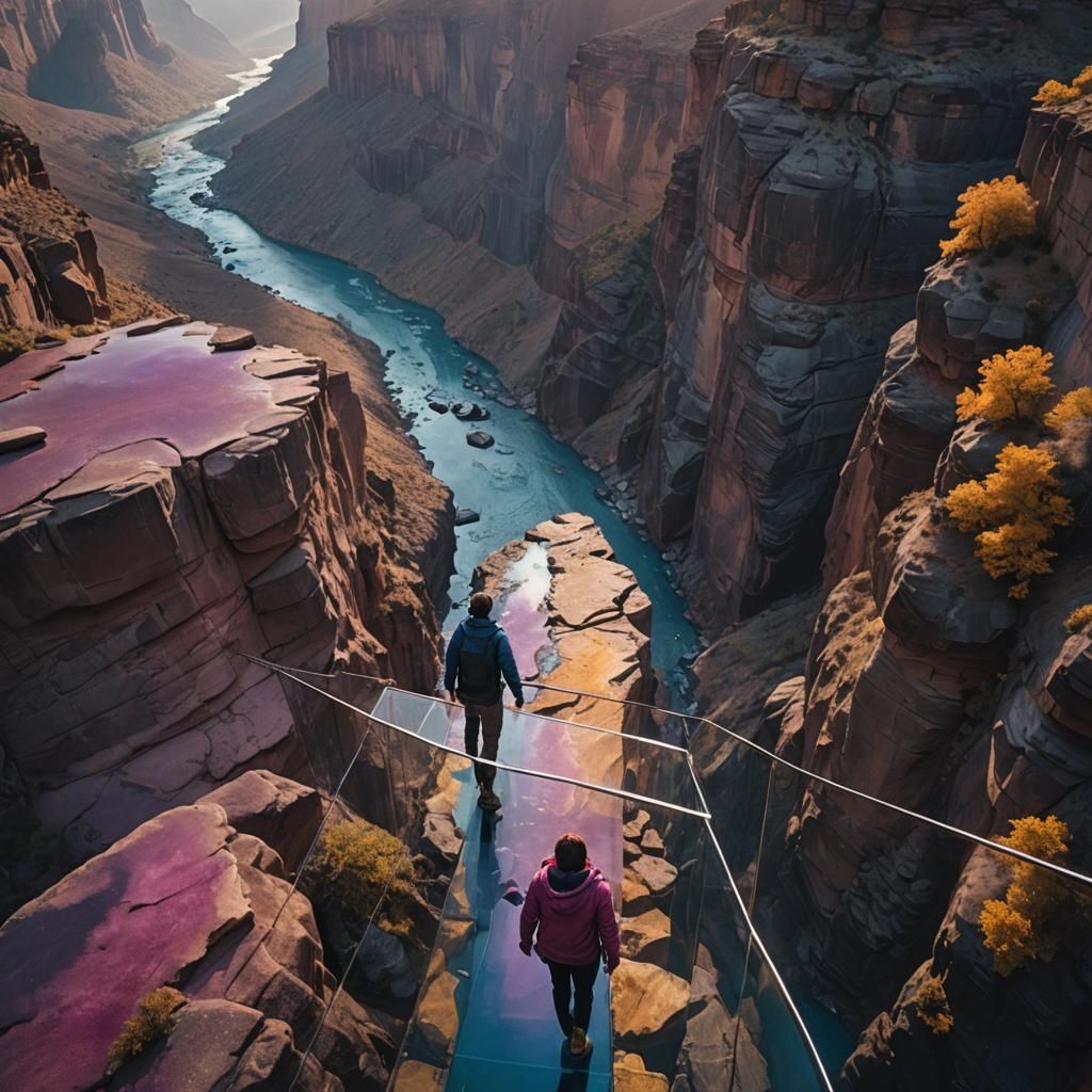 Glass Bridge Over Canyon in Cinematic Lighting