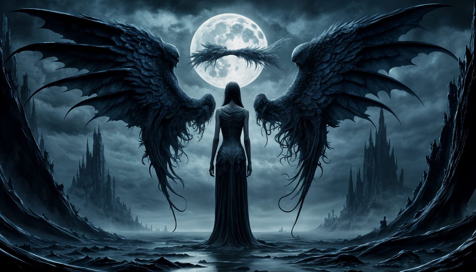 Majestic Angels Clash in a Dark, Stormy Duel