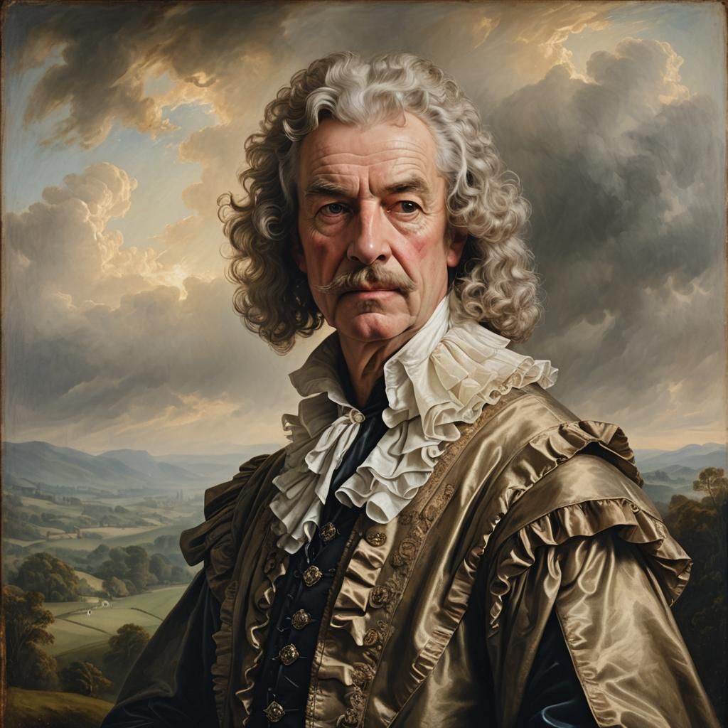 Baroque Portrait of English Gentleman in Rolling Landscape
