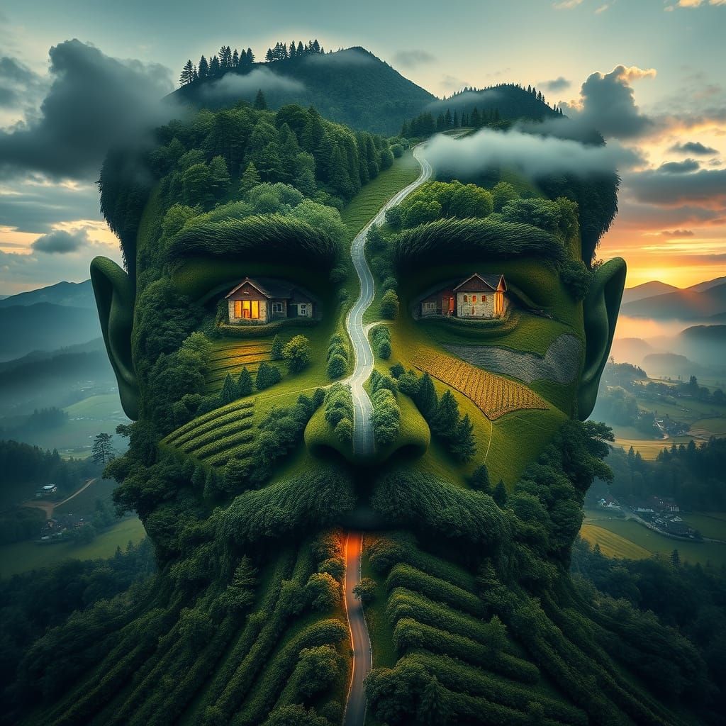 Surreal Landscape Face: Cinematic Optical Illusion