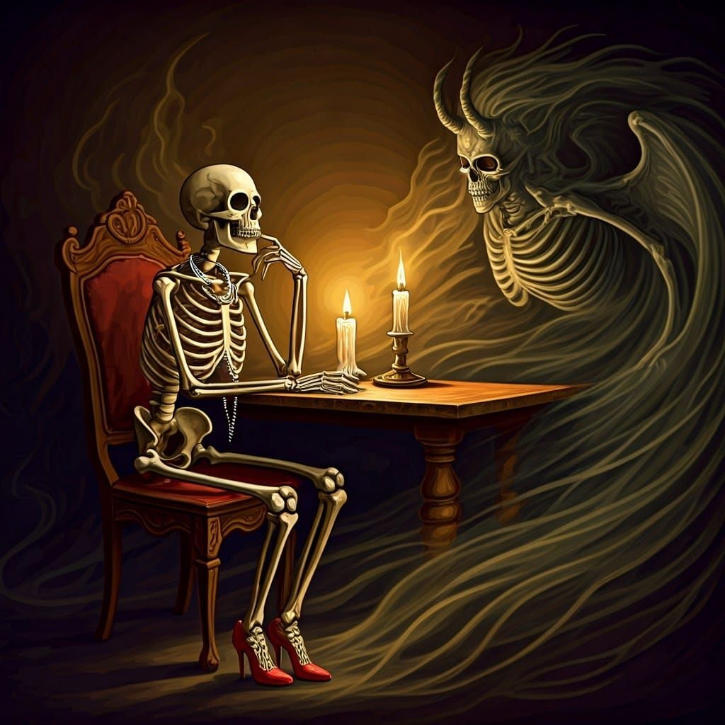 Ethereal Victorian Skeleton Receives Mysterious Visitor