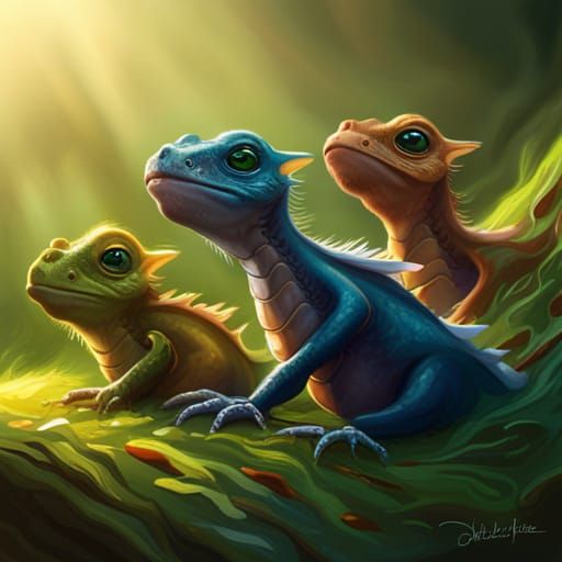 Hyperrealistic Baby Dragon Hatchlings in Splash Art