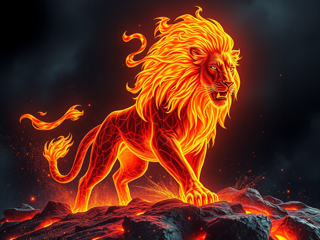Fiery Lion in Dramatic Sci-Fi Style