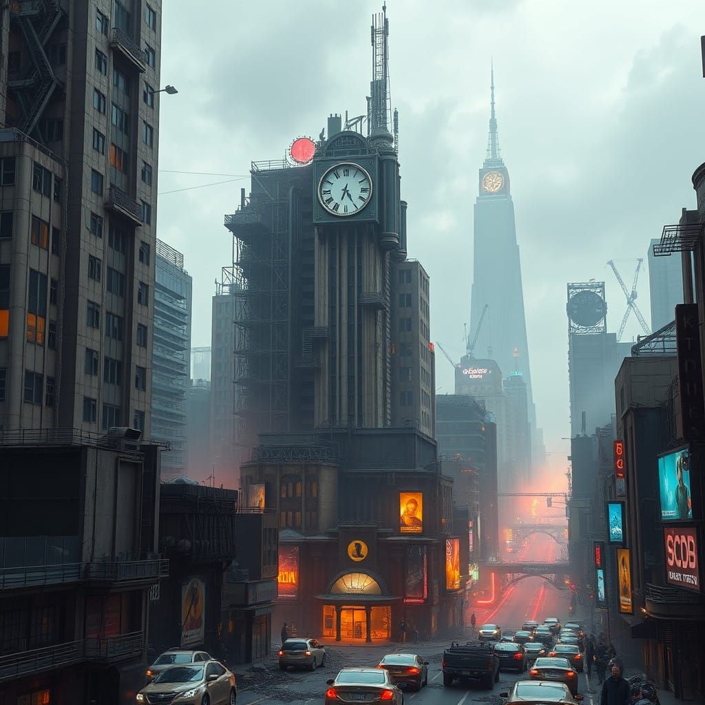 Retro Futuristic Cityscape in a Post Apocalyptic World