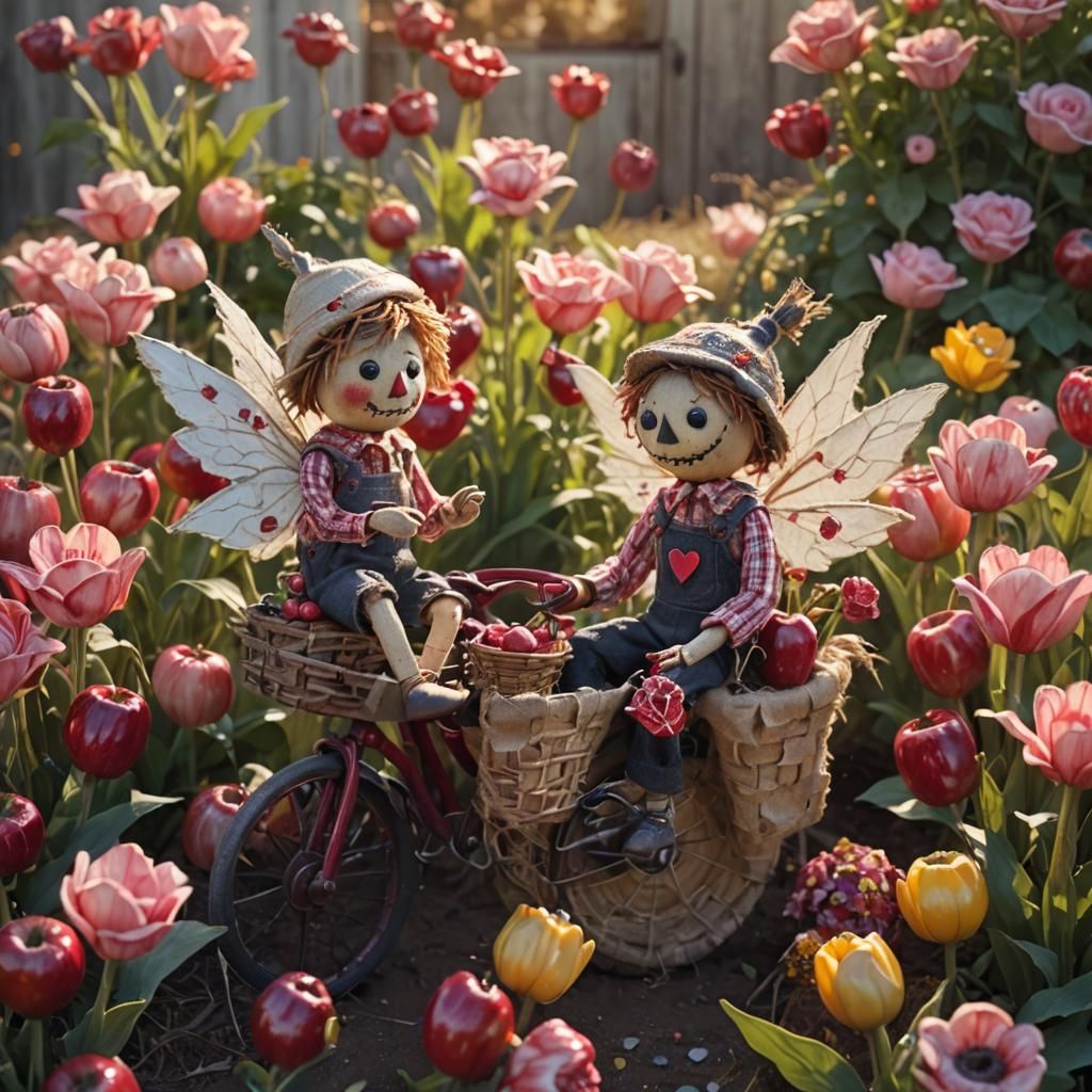 Scarecrow Rides Bike Through Dreamy Landscape