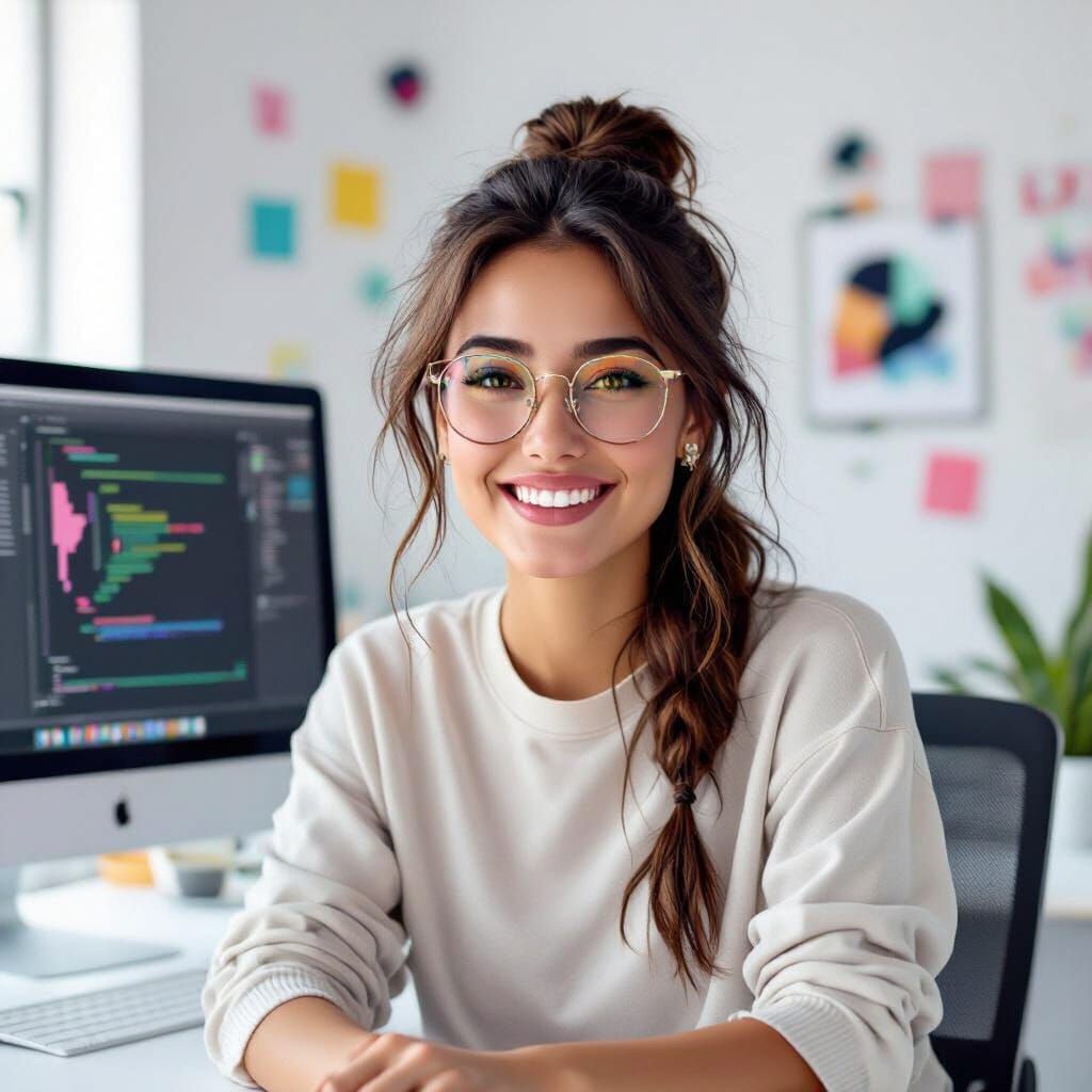 Young Woman Graphic Designer in Minimalist Style