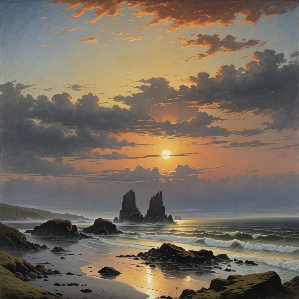 Romantic Sunset Sky Over Ireland Coast