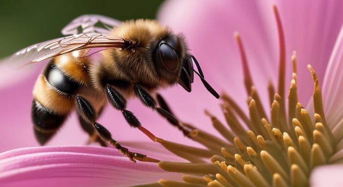 Hyper-Realistic Macro Portrait of a Bee on a Red Flower