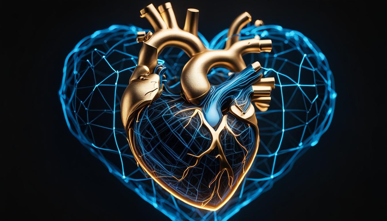 Neon Human Heart Diagram in Hologram Style