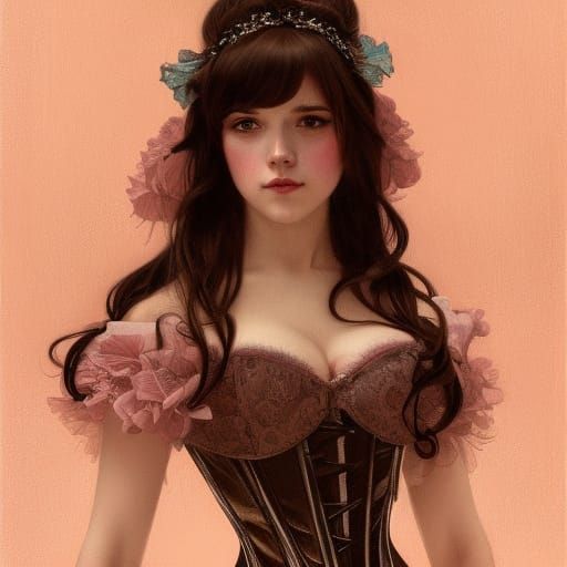 Coquette E-girl Portrait with Corset in Pastel Colors