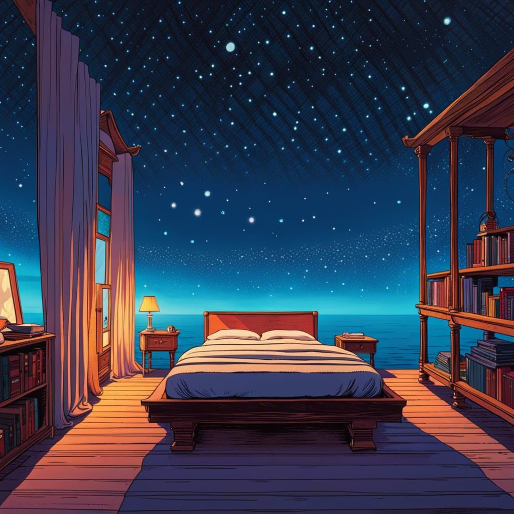 Dreamy Seaside Bedroom in Comic Book Style