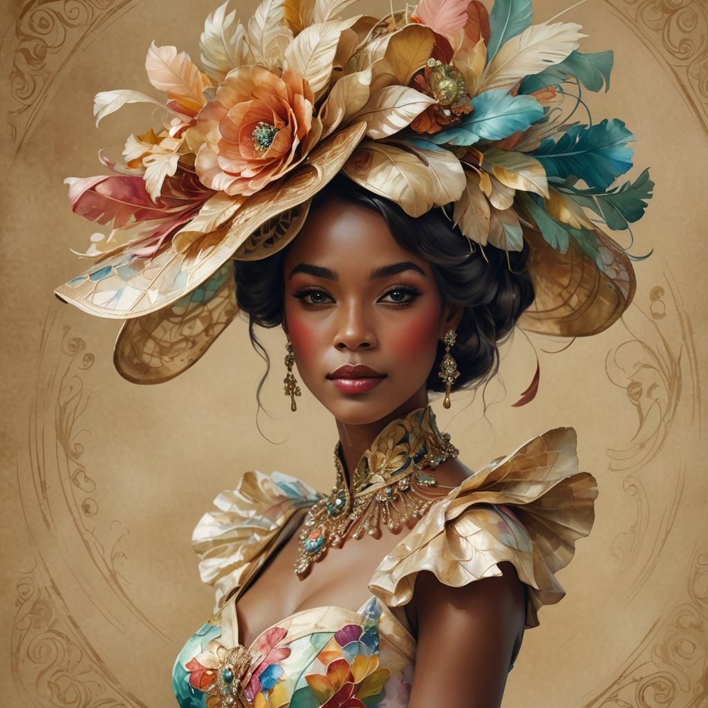 Elegant Lady with Fascinator in Art Nouveau Style