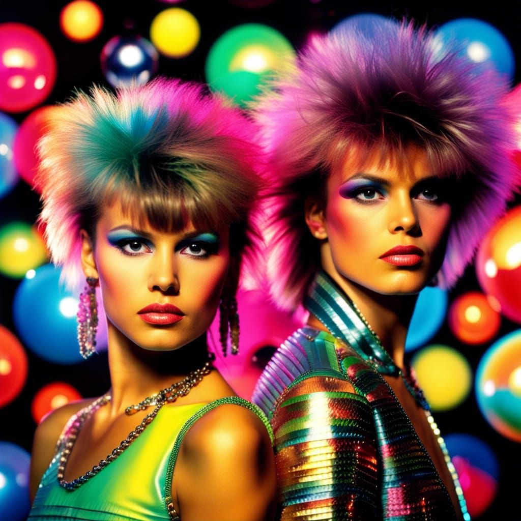 80's Disco Dancers in Vivid Mixed-Media Photography