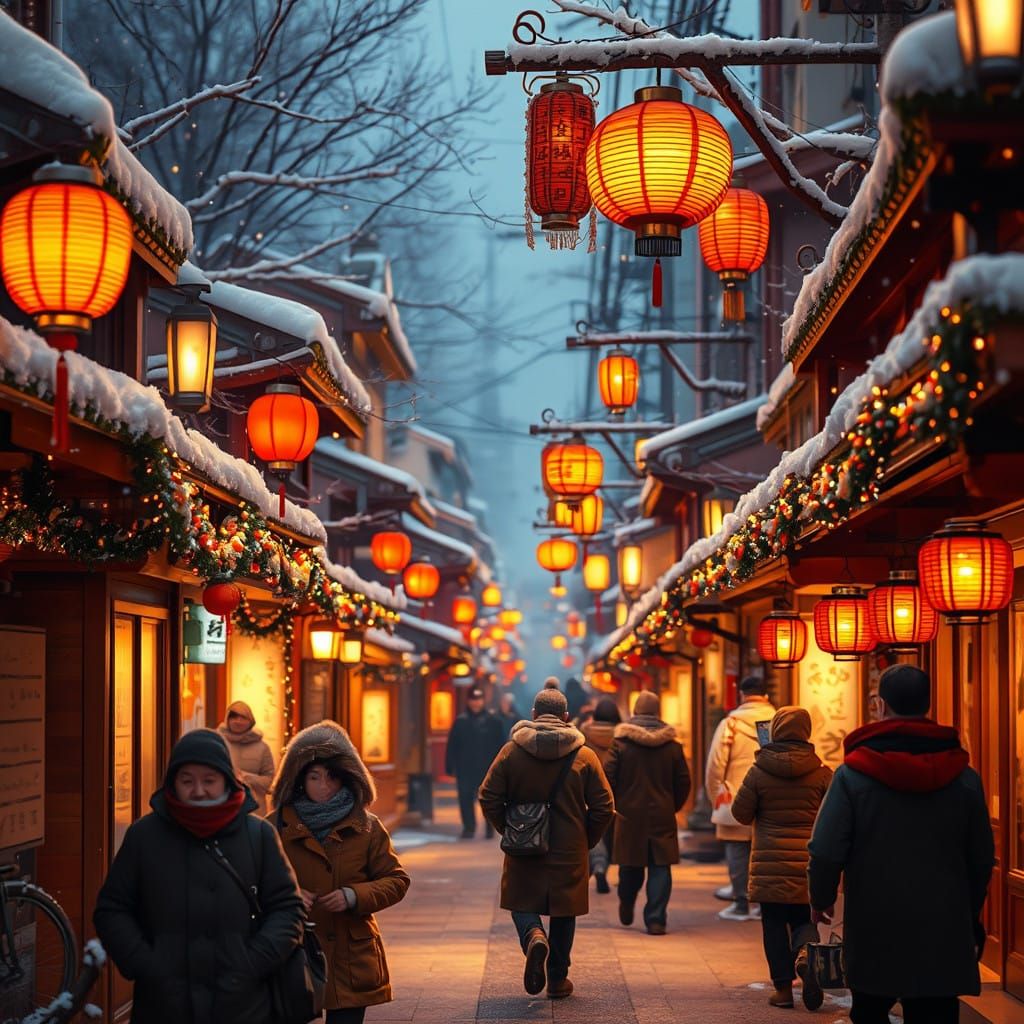 Japanese Christmas Scene in Warm, Festive Hues