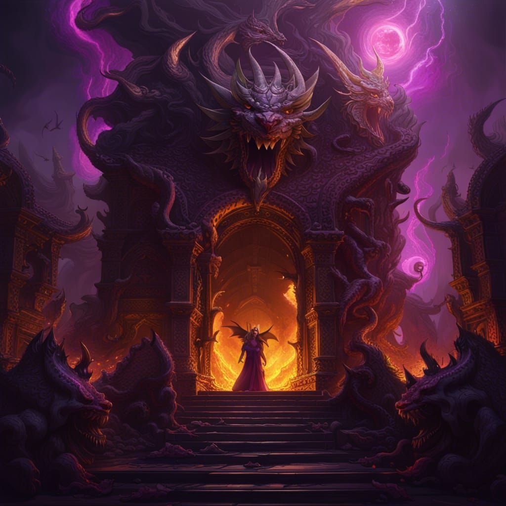 Heaven and Hell Gate with Dragons, Angels, Demons