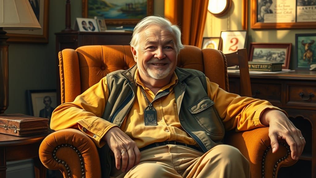 Smiling Senior Man Lounging in Armchair Portrait