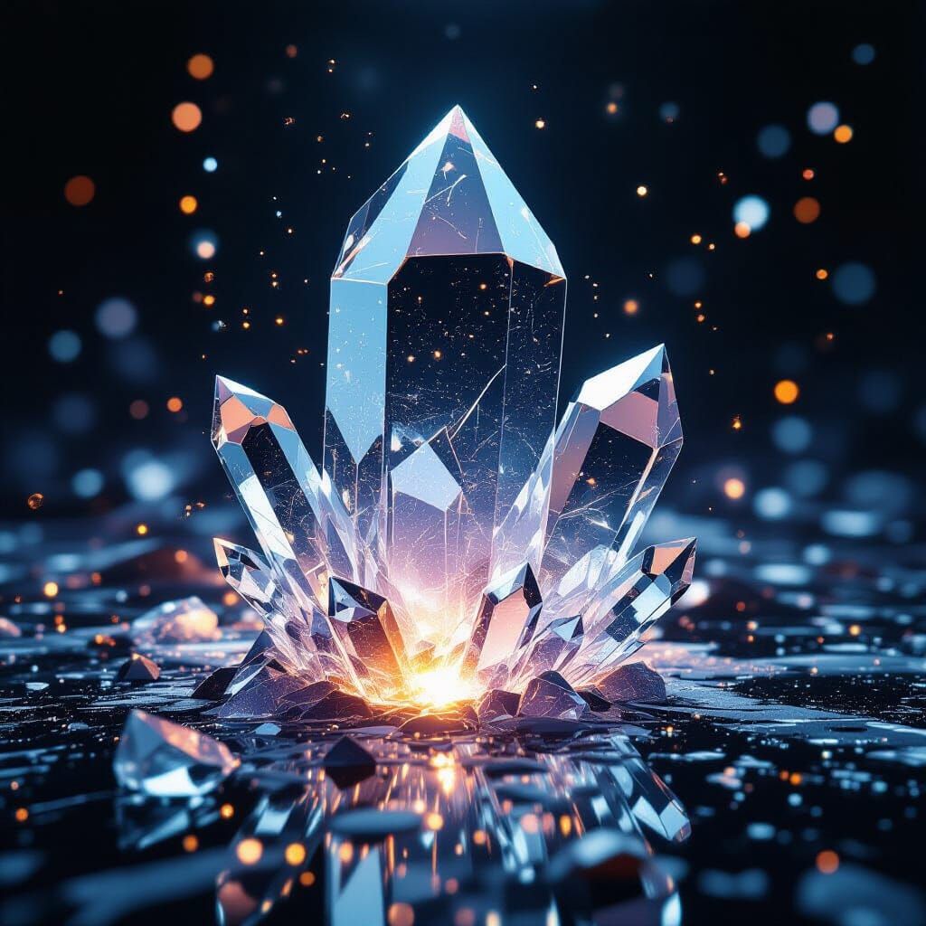 Crystal Shard Reflecting Distorted Reality as Glitch Art