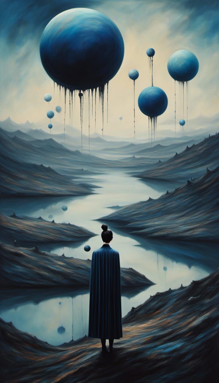 Surreal Planet Bearer in Desolate Landscape