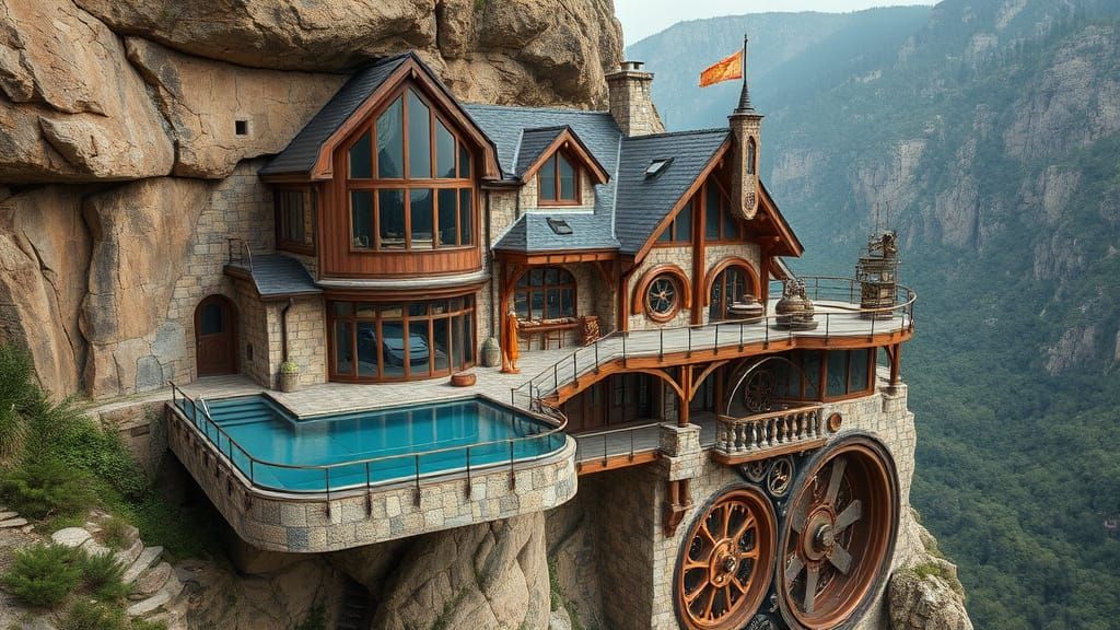 Steampunk Cliffside Mansion
