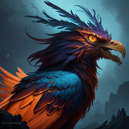 Flame-Wreathed Phoenix Soaring in Blazing Sky