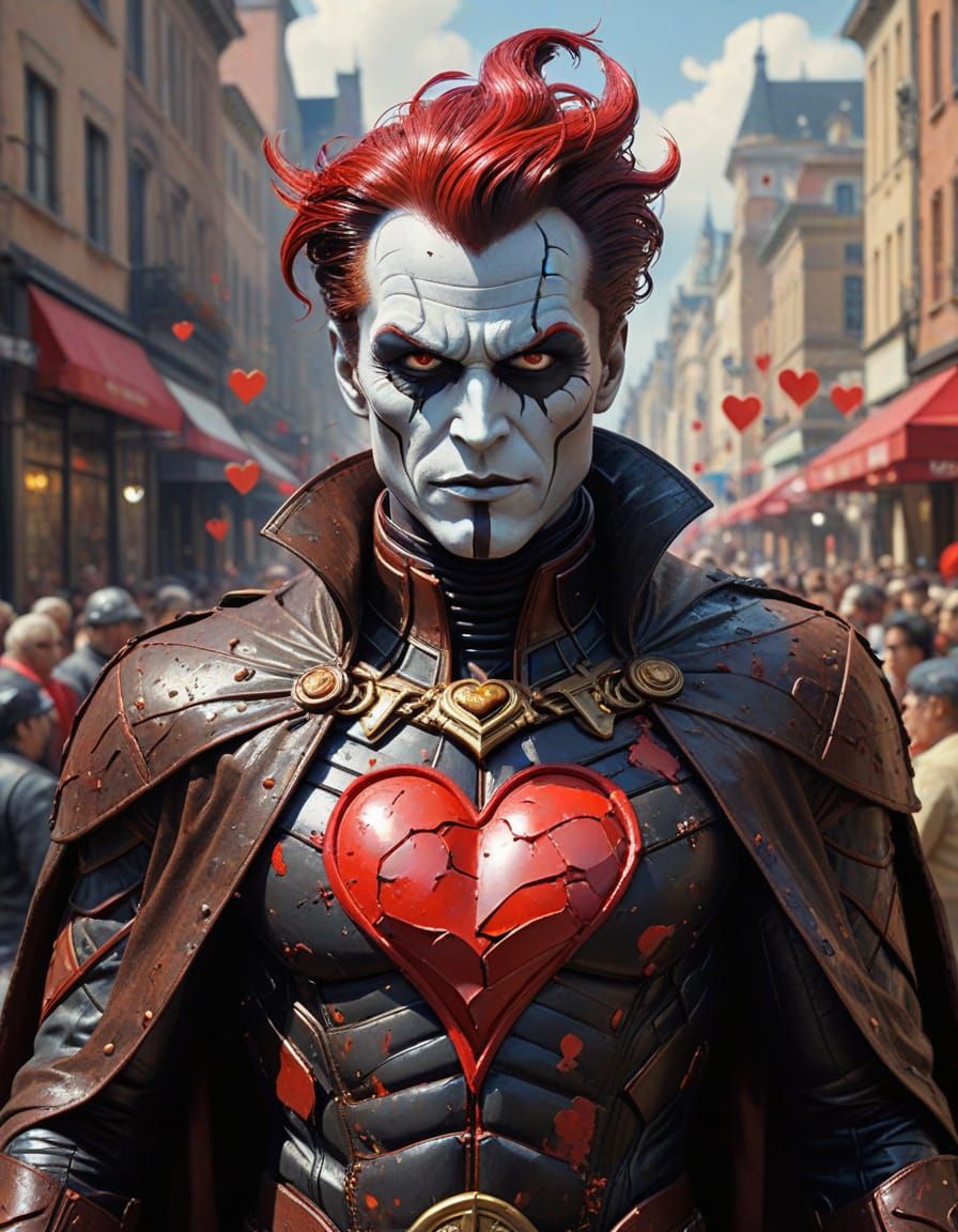 Heart Villain Manipulates Crowd: Impasto Gouache Painting