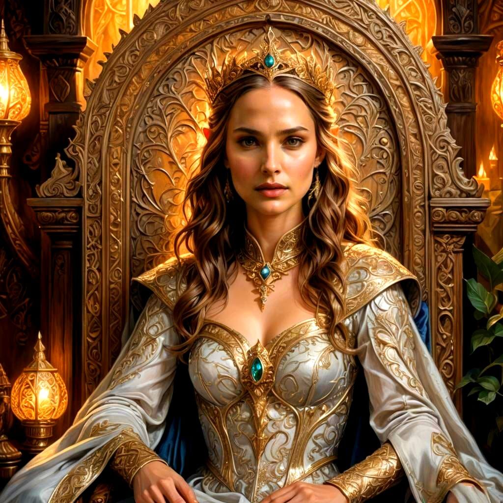 Elven Queen on Wooden Throne Portrait