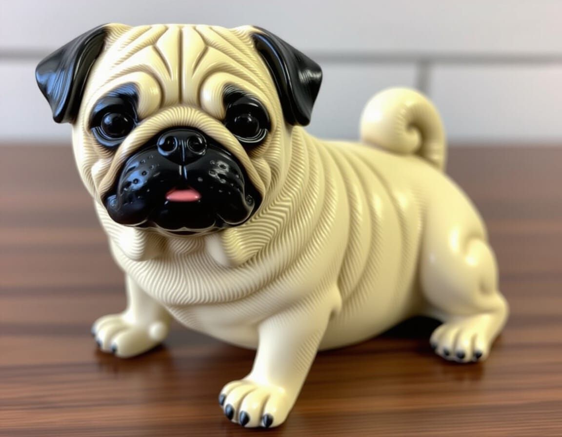 Ultrarealistic Resin Cast Pug Dog Sculpture