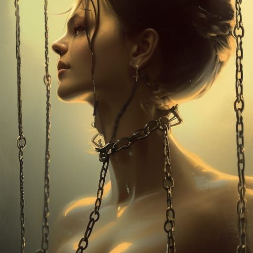 Woman Dancing in Chains: Detailed 8K Portrait