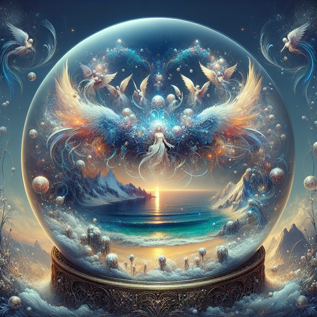Angelic Beach Scene in Detailed Snow Globe