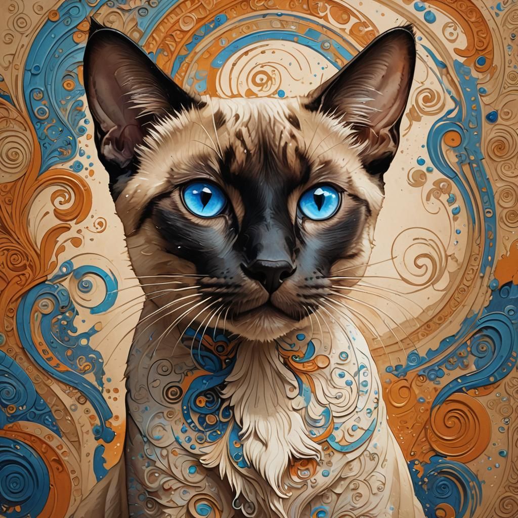 Vibrant Siamese Cat Portrait in Fantasy Style