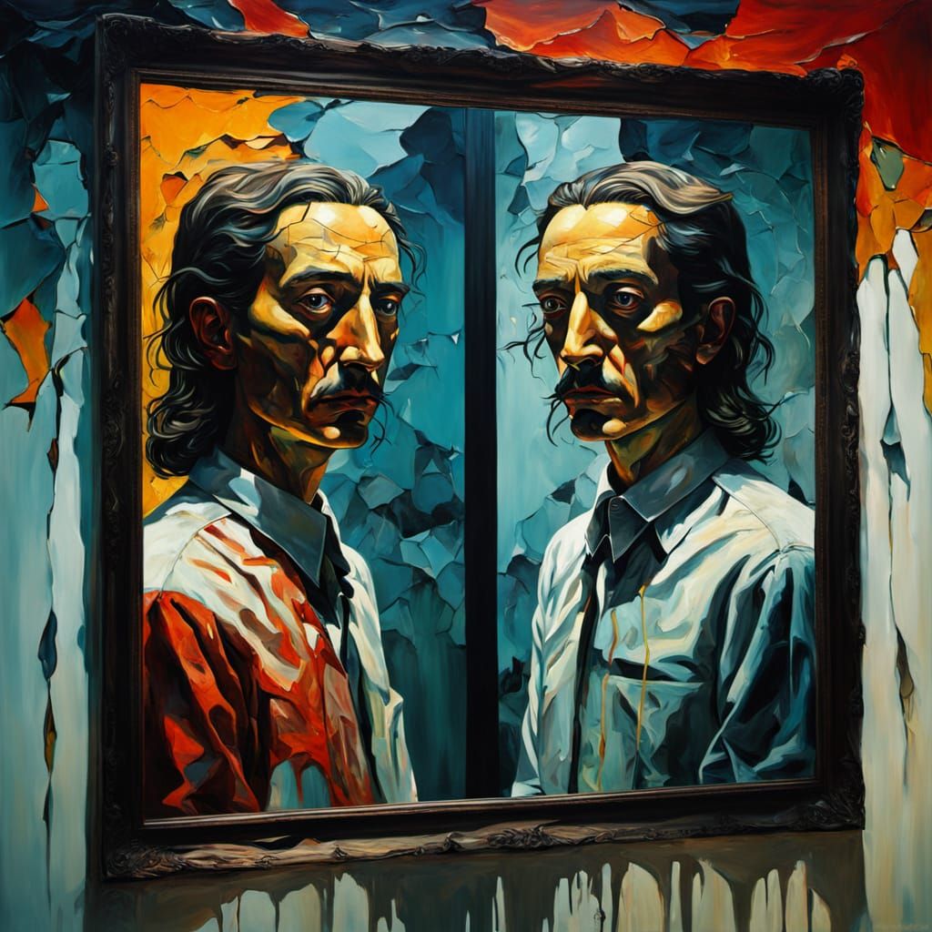 Surreal Mirror Reflections in Dreamlike Oil Painting