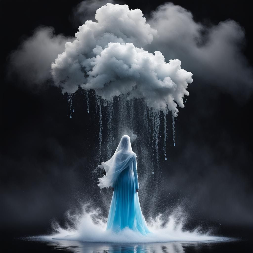 Water Person Dispersing into Mist and Smoke