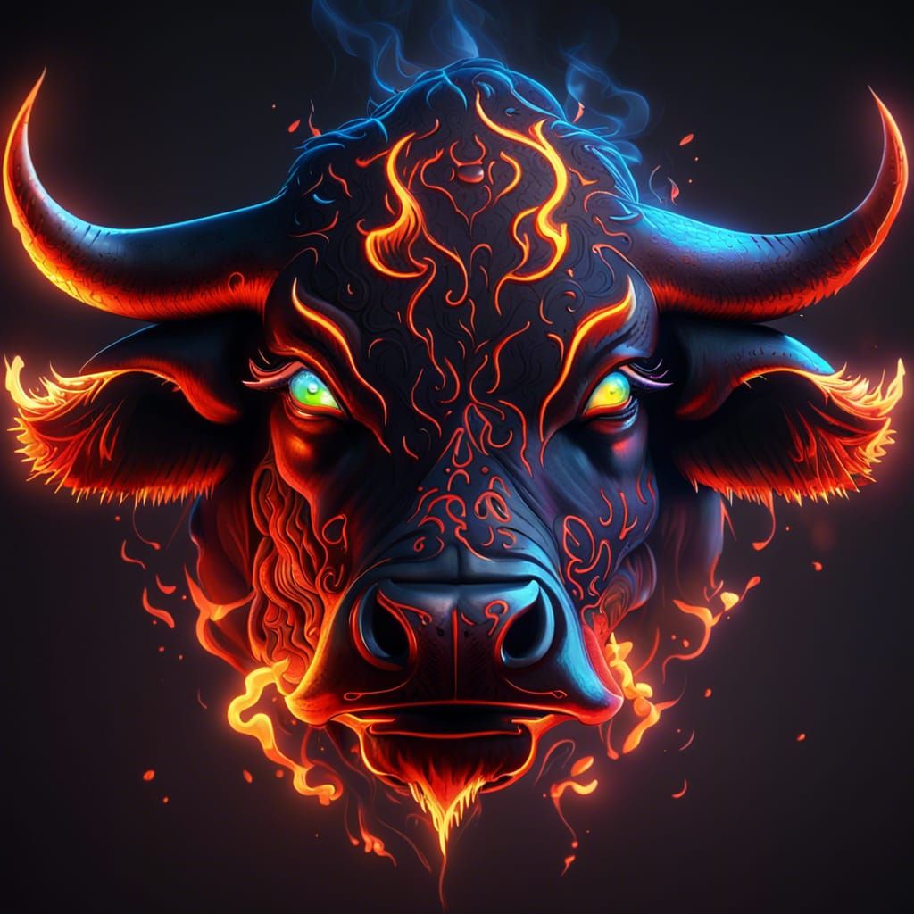 Fiery Bull Tattoo Sketch in Sci-Fi Style