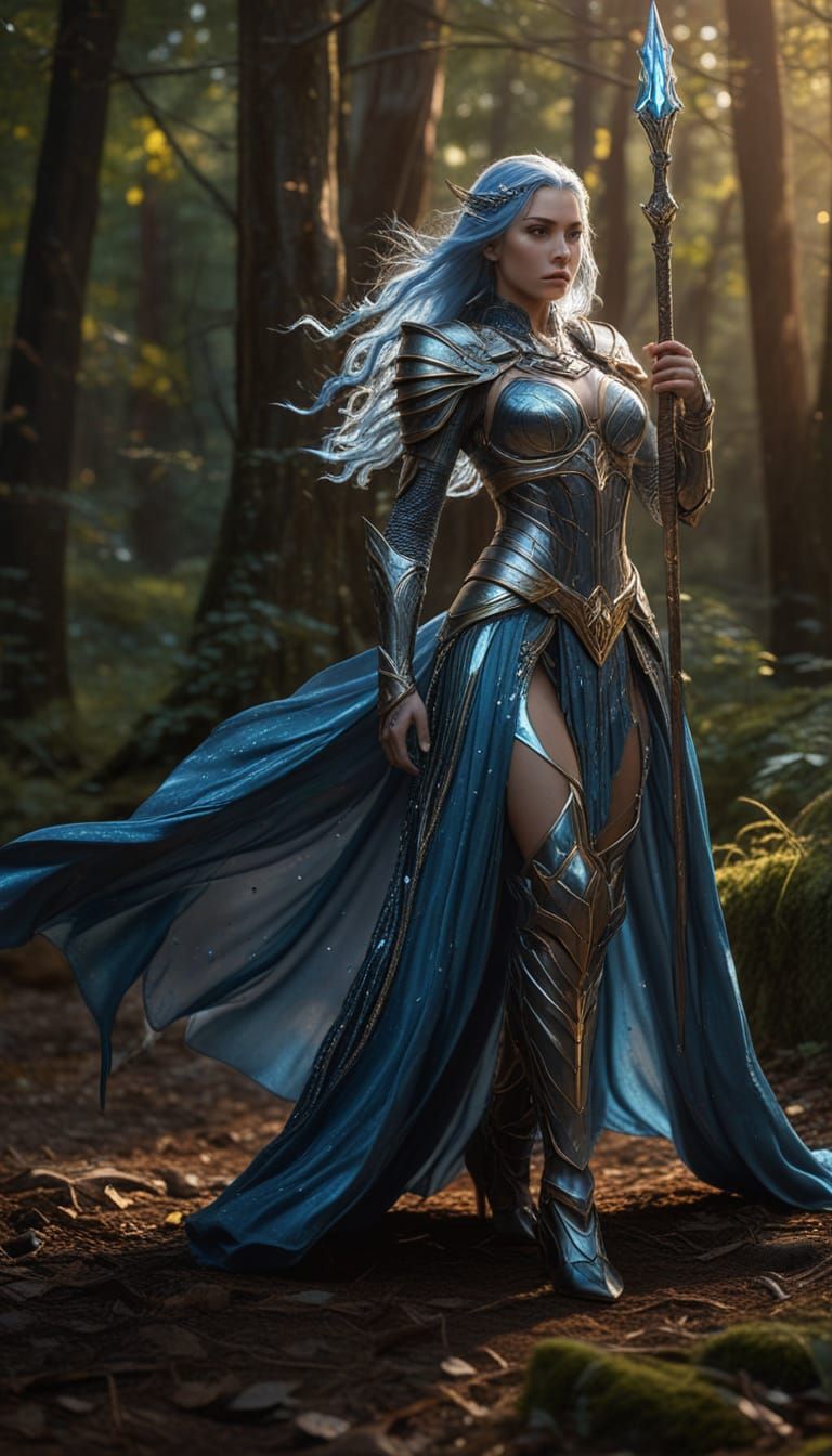 Female Warrior with Crystalline Armor in Digital Art