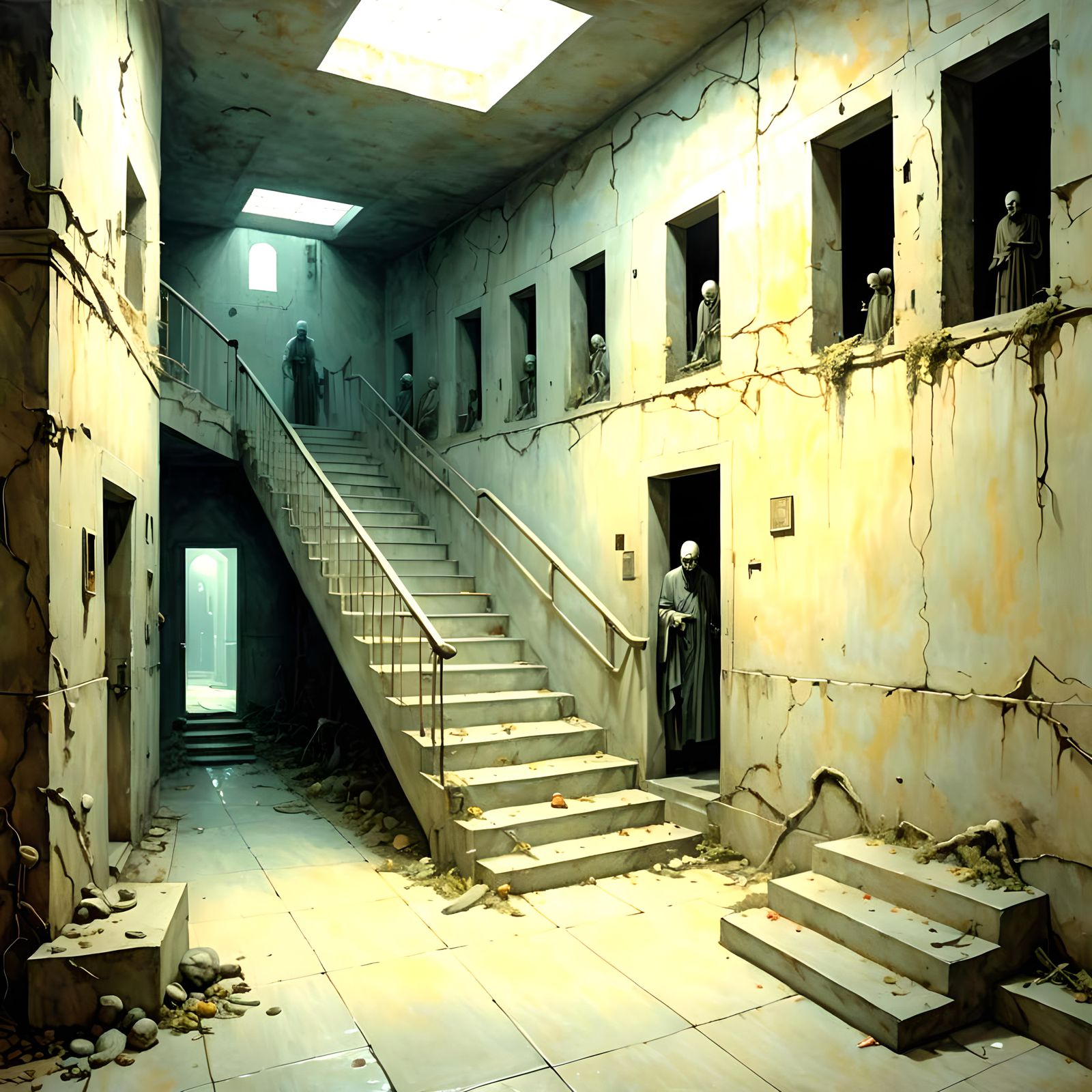 Surreal Cemetery Hospital in Oil Painting Style