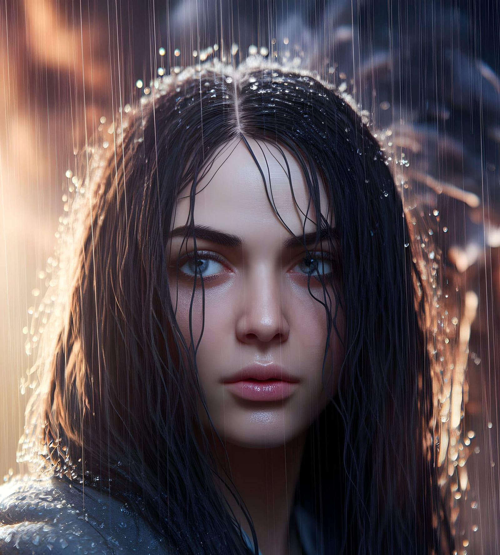 Italian Beauty in Rainy Fantasy Landscape