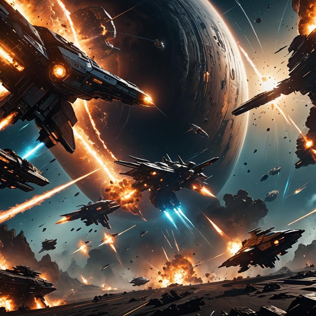 Epic Space Battle with Colossal Ships in Sci-Fi Style