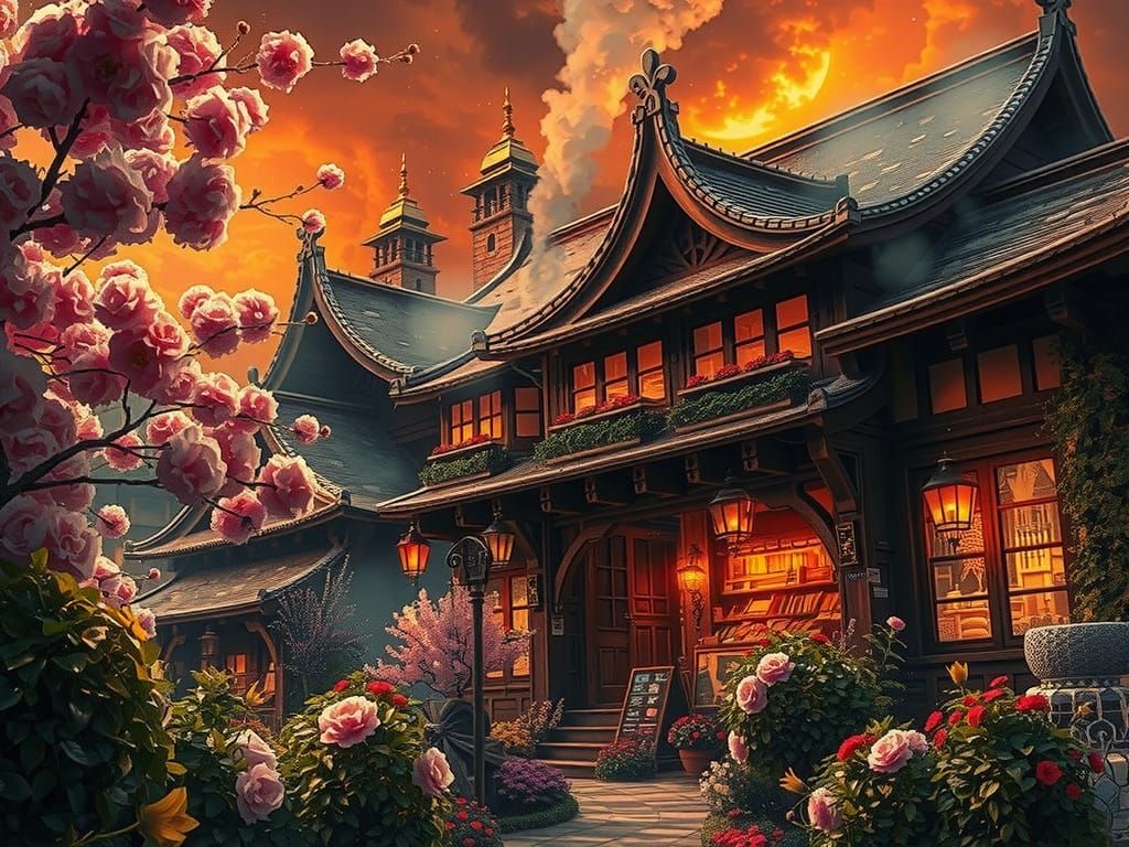 Traditional Japanese Tavern in Vibrant Bloom
