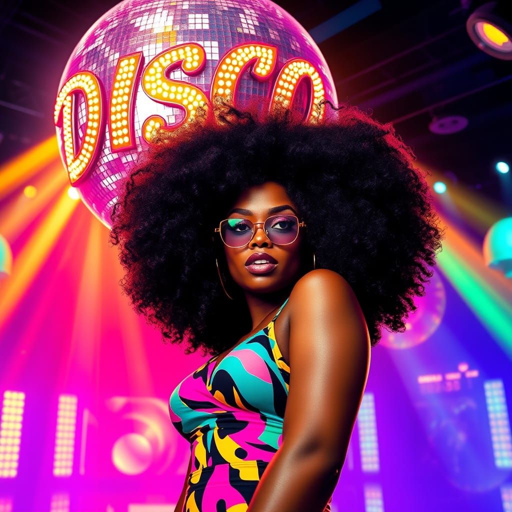 Glamorous Woman Under Mirror Ball in Disco Era