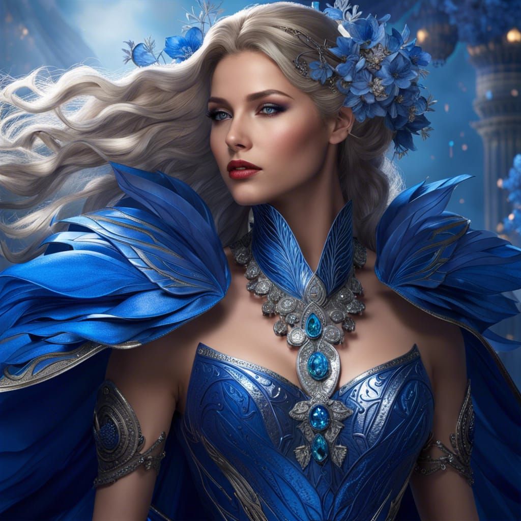 Fantasy Elf Bride in Blue Wedding Dress