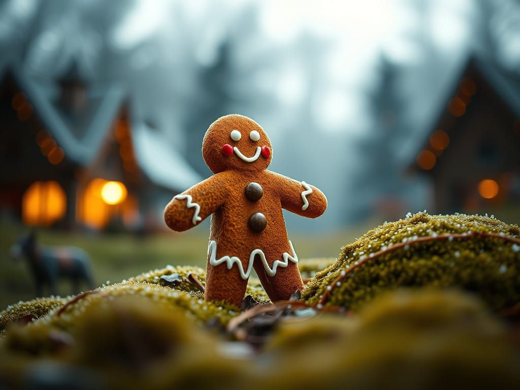 Whimsical Gingerbread Man Chasing Dreams in a Soft Focus Won...