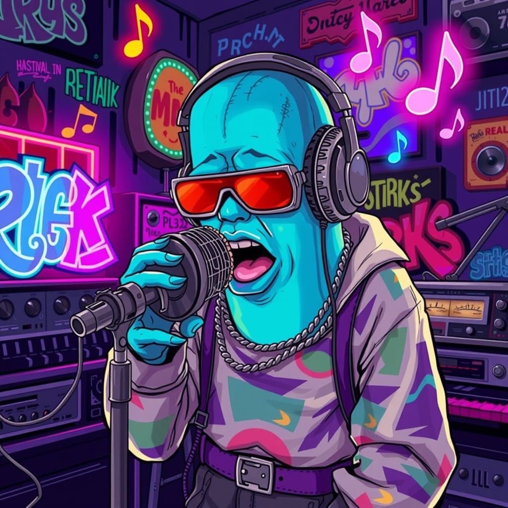 Neon Pickle Rapper in Pop Art Style