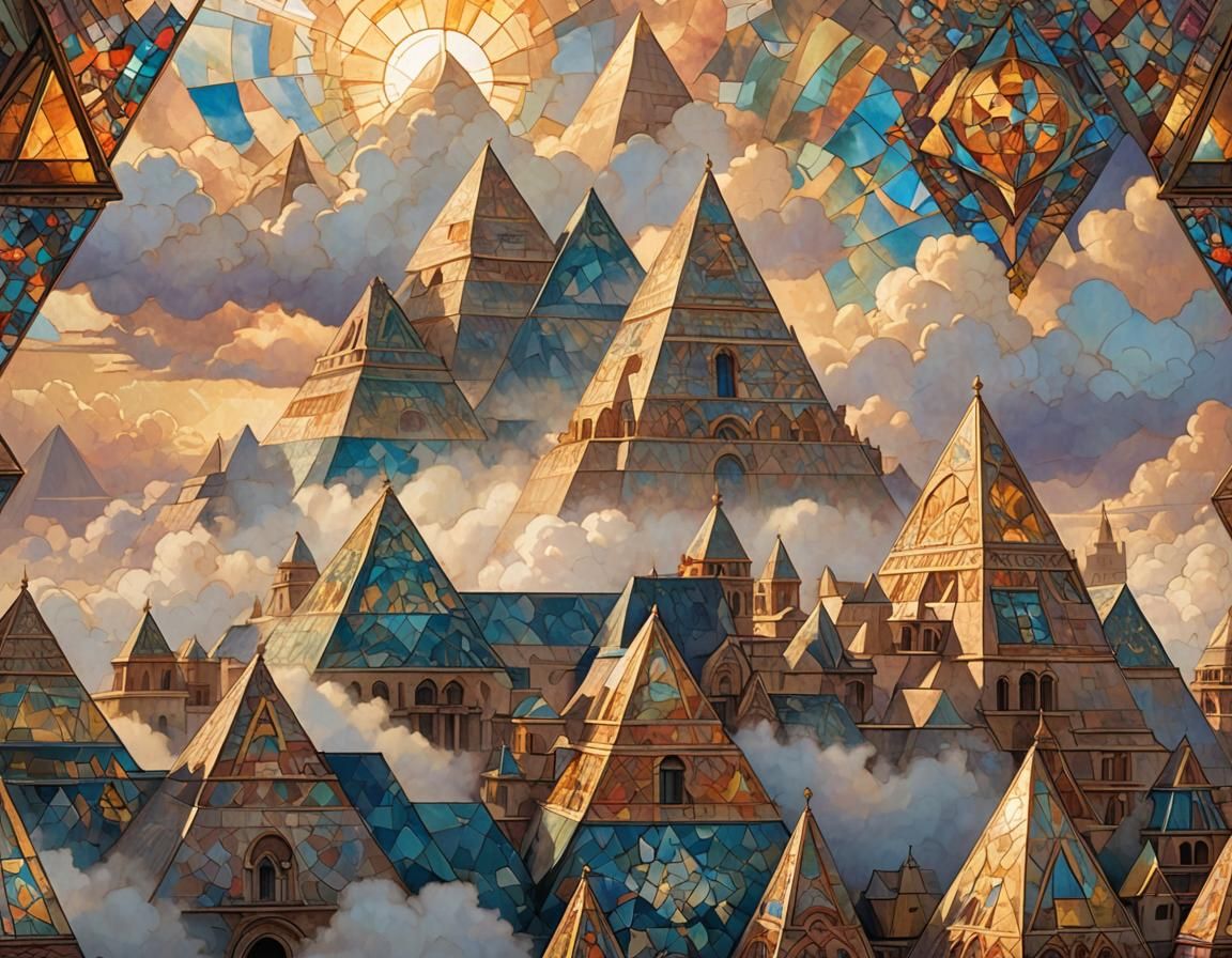 Stained Glass Pyramids in Divine Sunlight