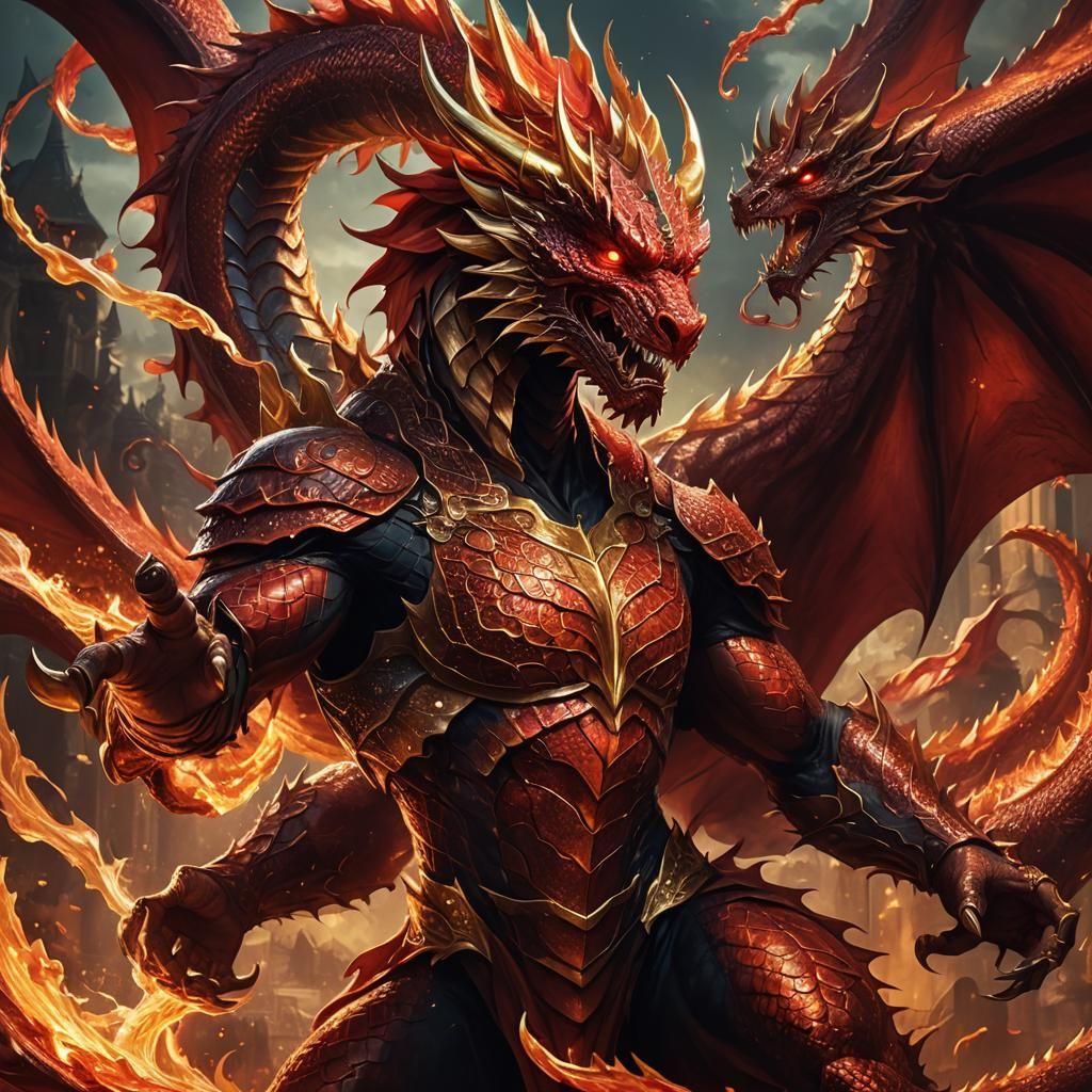 Man Transforms to Red Dragon in Fantasy Art