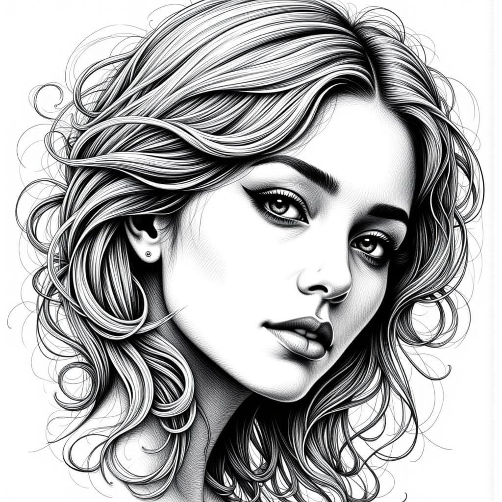 Intricate Black & White Doodle of a Woman's Face