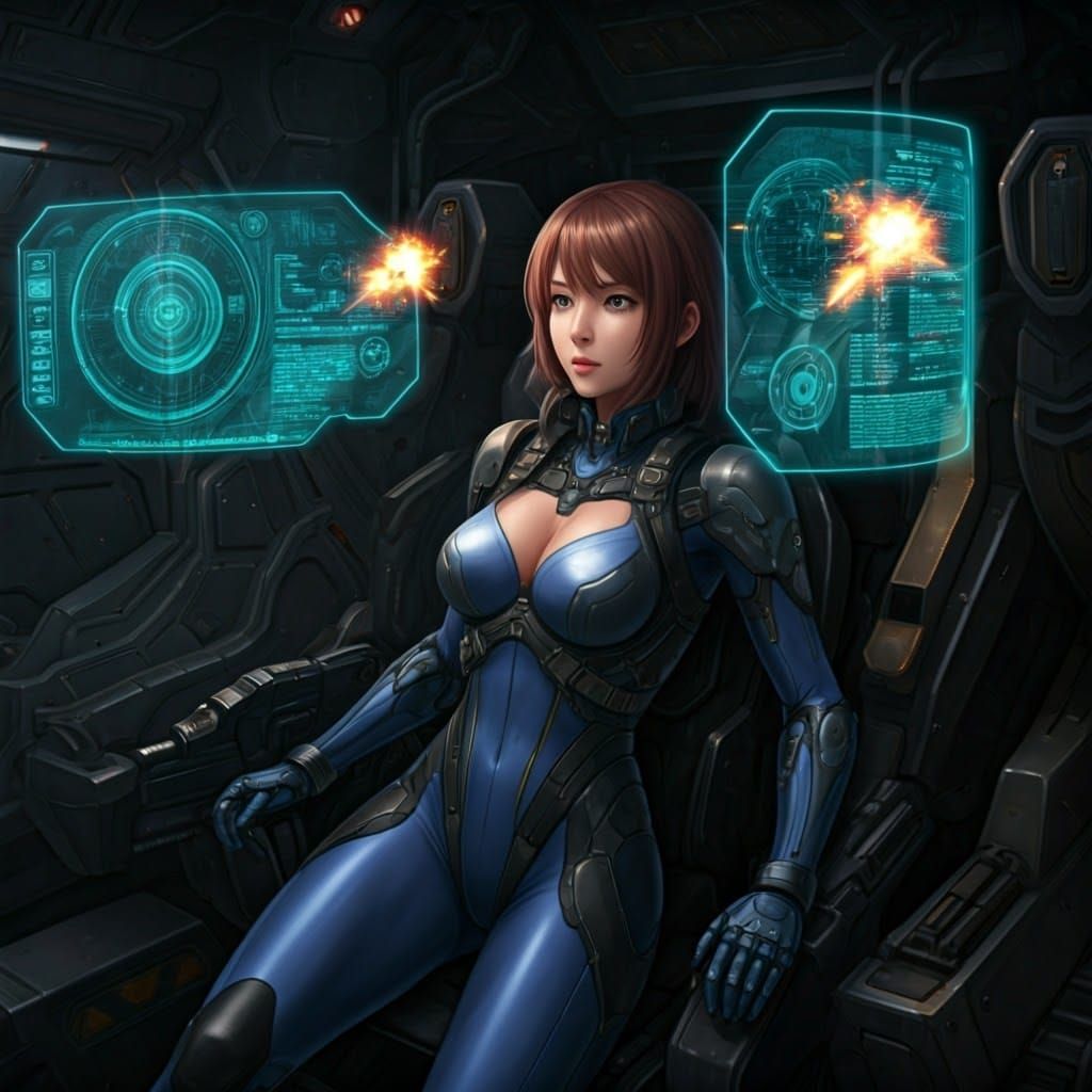 Epic Anime Mech Pilot in Combat, 3D Game Cinematic Style