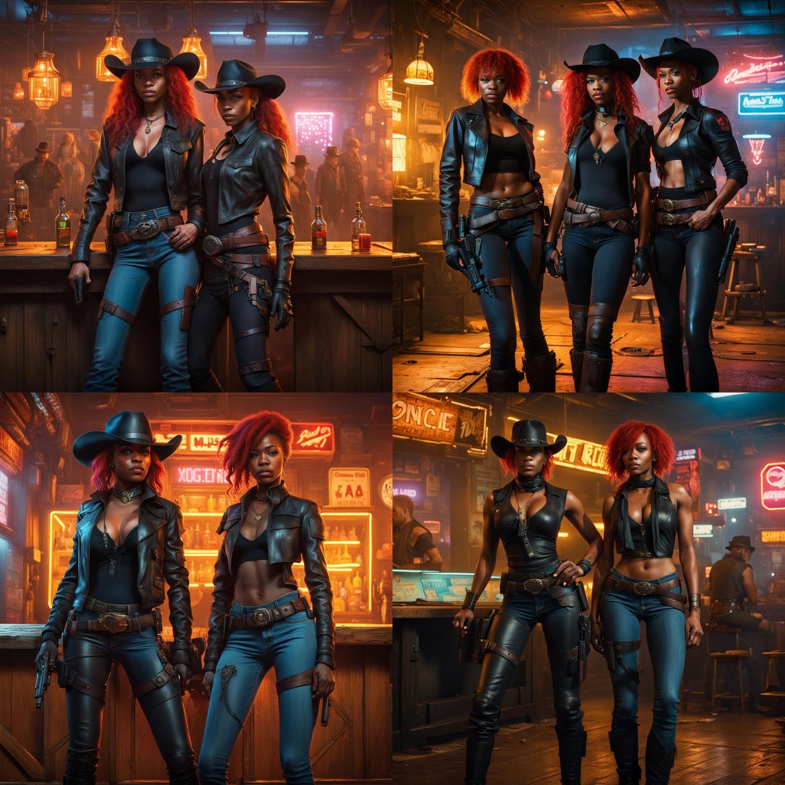 Cyberpunk Cowgirls in Neon Saloon