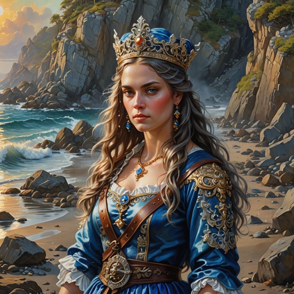 Pirate Queen Portrait in Renaissance Oil Painting Style
