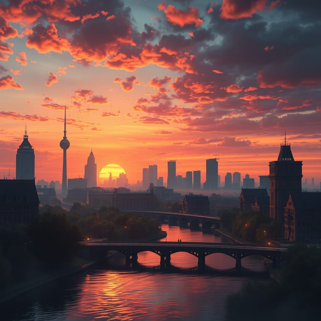 Austin Sunset in Vibrant Fantasy Style